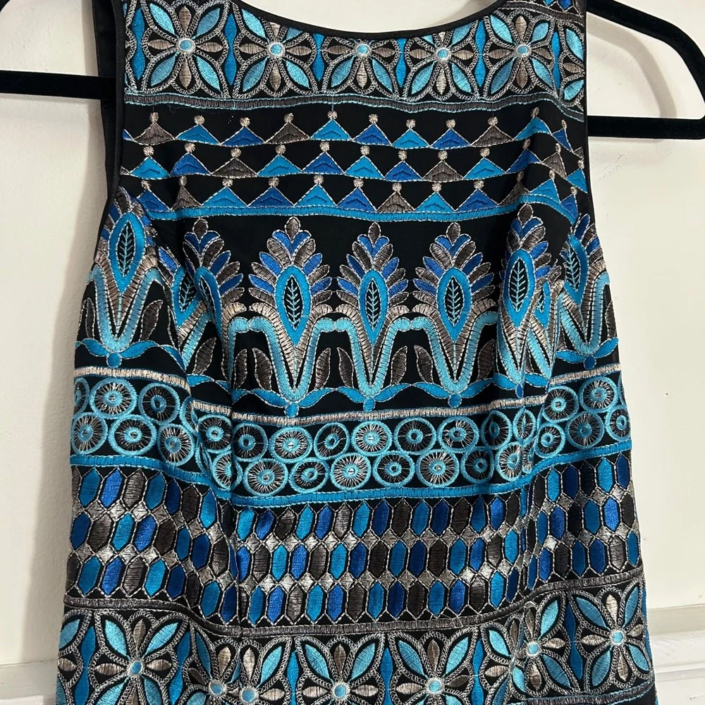 WHBM White House Black Market Black & Blue Metallic Sheath Dress NWT, size 0